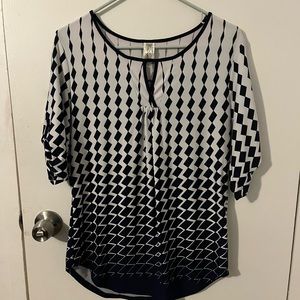 Navy Blue and White Polyester Top